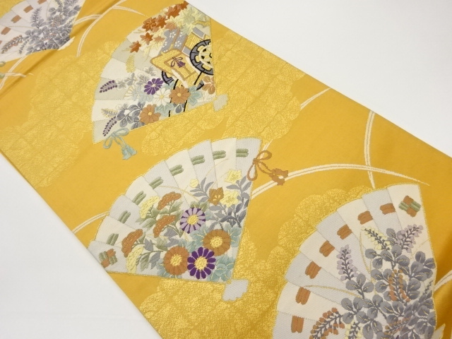 JAPANESE KIMONO / VINTAGE FUKURO OBI / WOVEN CARRIAGE & AUTUMN FLOWERS